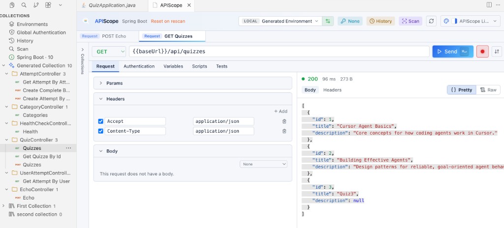 Generated Collection — controller folders with GET/POST method badges