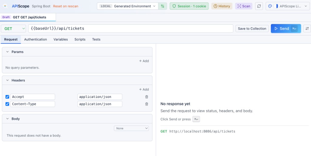 Draft tab — unsaved GET /api/tickets with Save to Collection