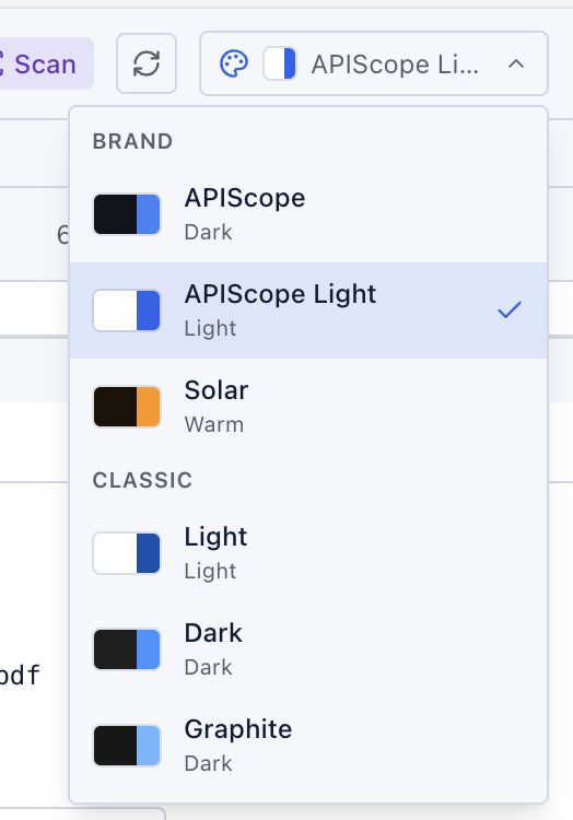 Theme selector — Brand and Classic groups